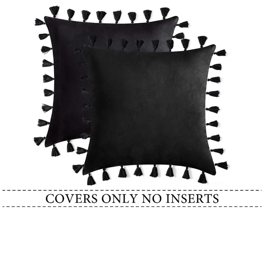 2 Pcs Velvet Pillows Covers Black - Picture 3 of 4